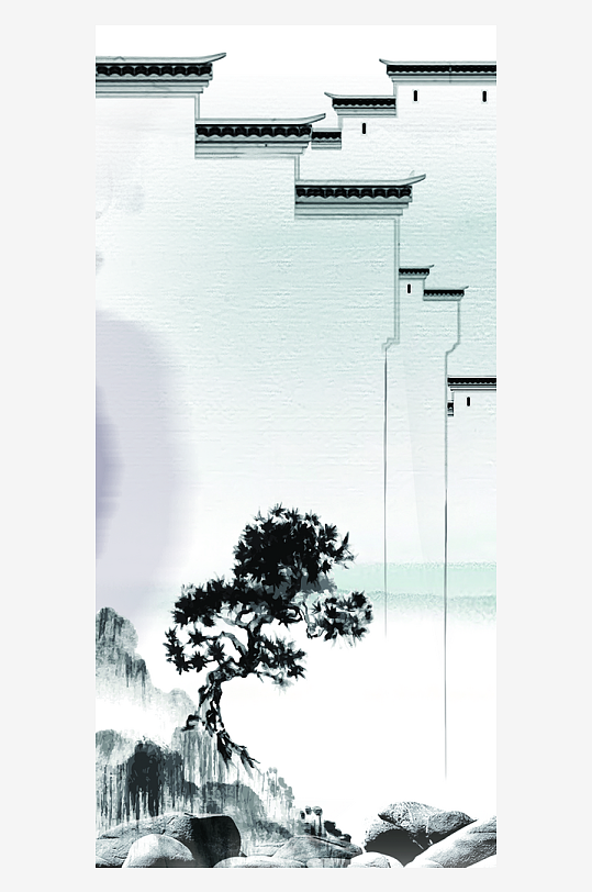 水墨山水中式风景画装饰画-众图网