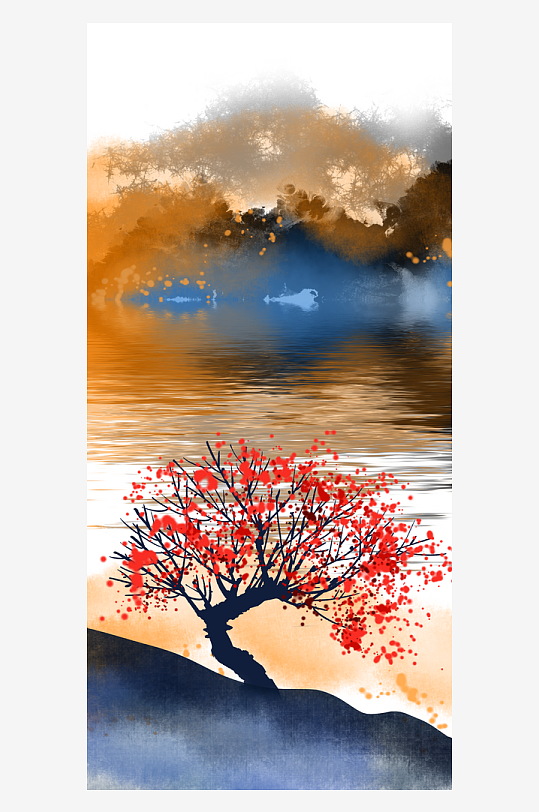 水墨山水中式风景画装饰画-众图网