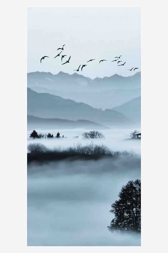 水墨山水中式风景画装饰画-众图网
