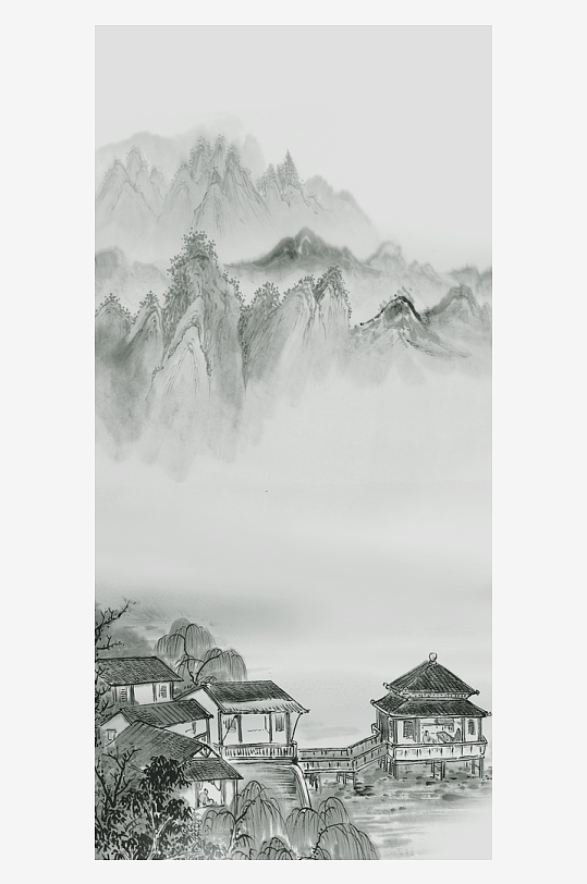 古风山水风景画装饰画-众图网