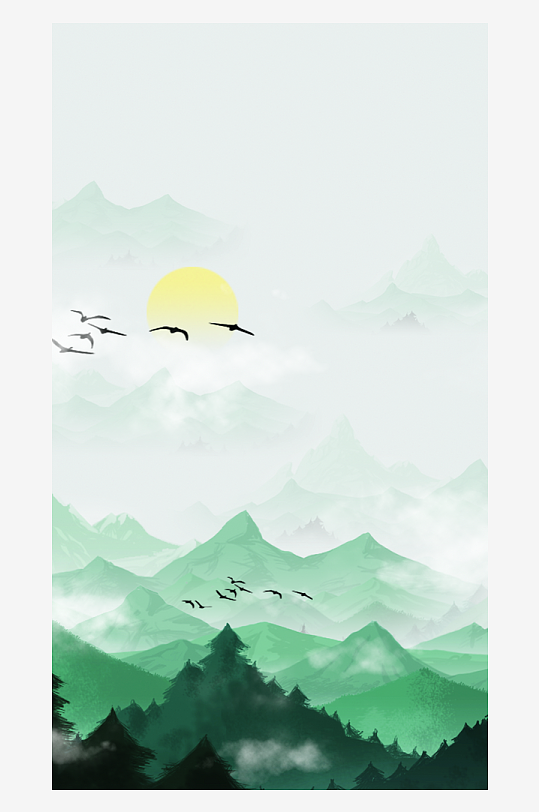 山水风景画中式装饰画挂画-众图网