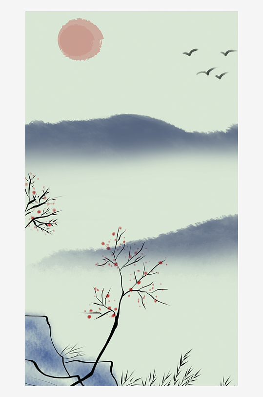 山水风景画中式装饰画挂画-众图网