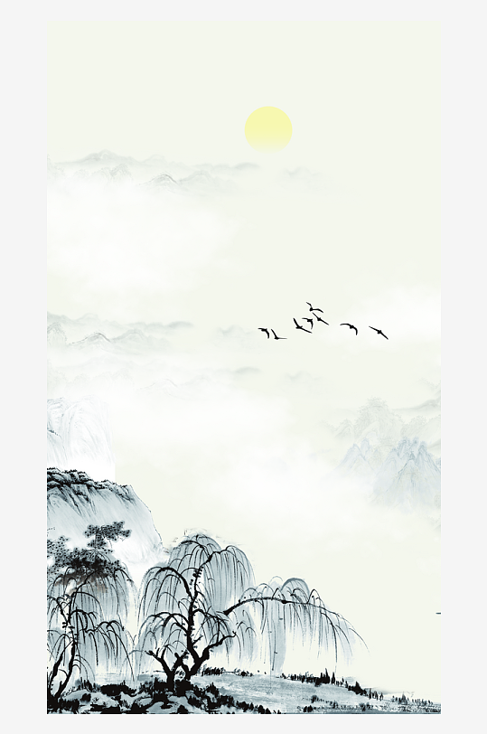 山水风景画中式装饰画挂画-众图网