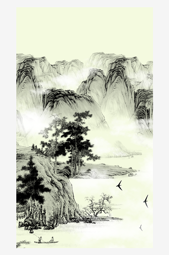 山水风景画中式装饰画挂画-众图网