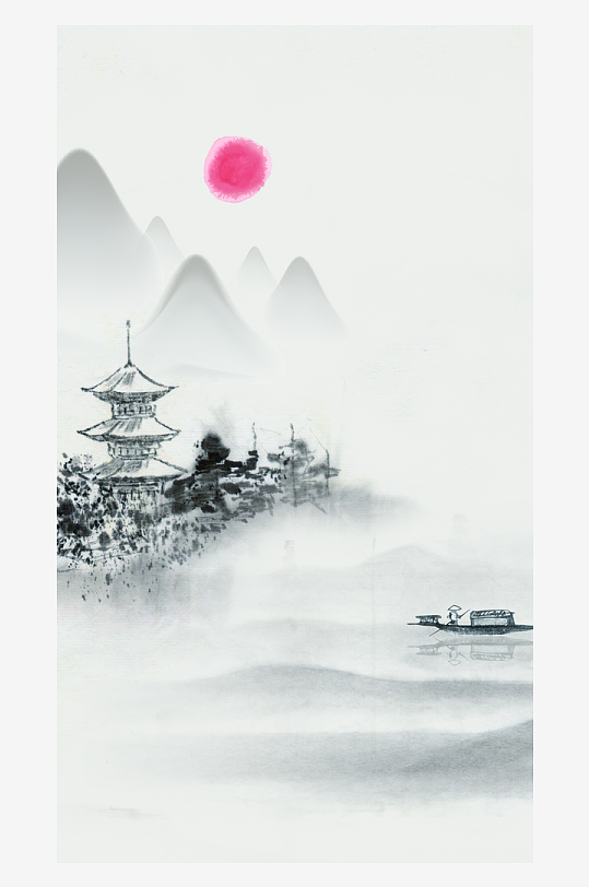 山水风景画中式装饰画挂画-众图网