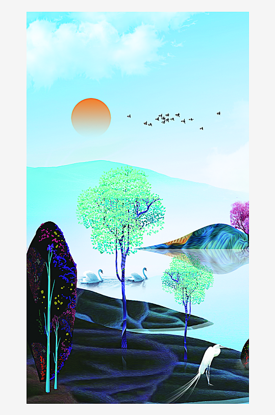 山水风景画国画装饰画-众图网