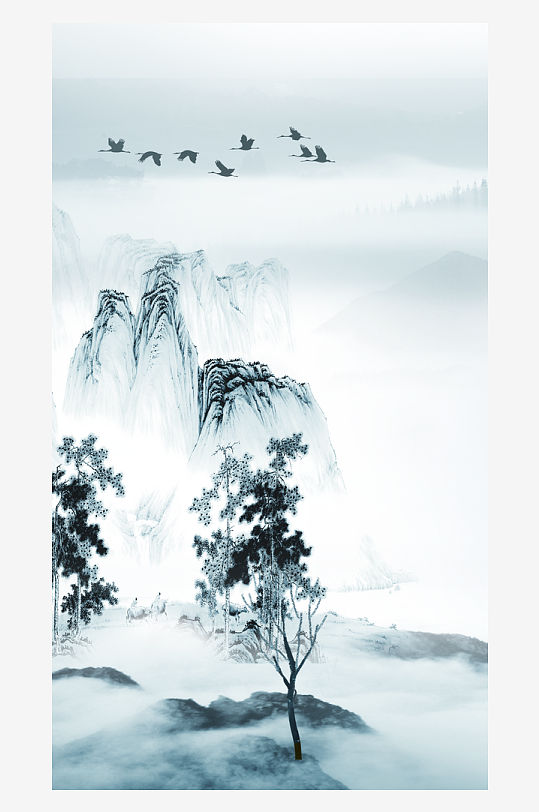 山水风景画国画装饰画-众图网