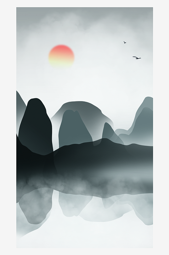 山水风景画国画装饰画-众图网