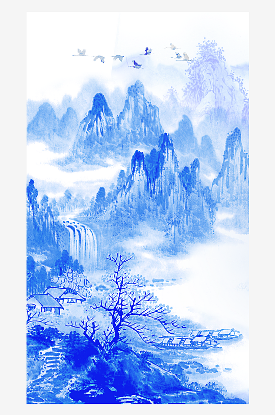 山水风景画国画装饰画-众图网