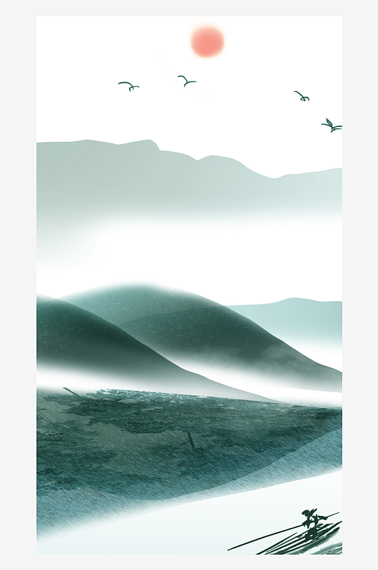 山水风景画国画装饰画-众图网