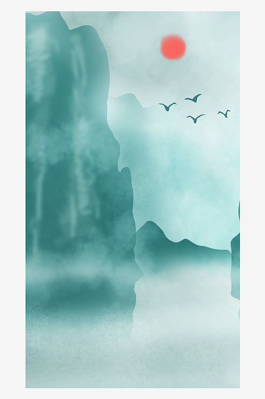 山水风景画国画装饰画-众图网