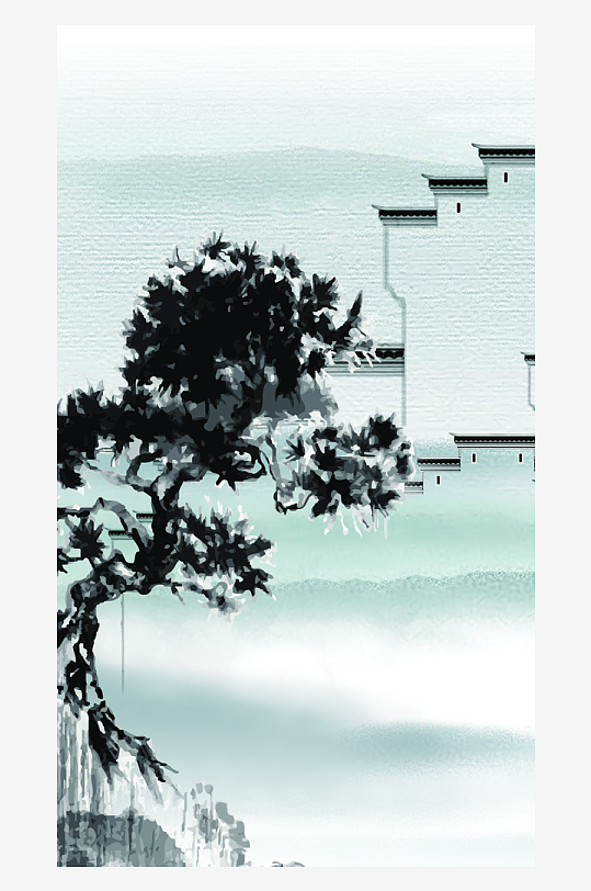 古风山水风景画装饰画-众图网