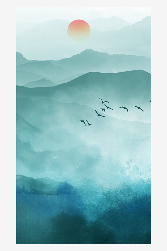 古风山水风景画装饰画-众图网