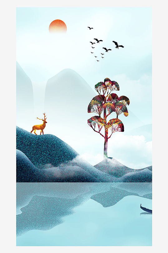 山水风景画中式装饰画-众图网