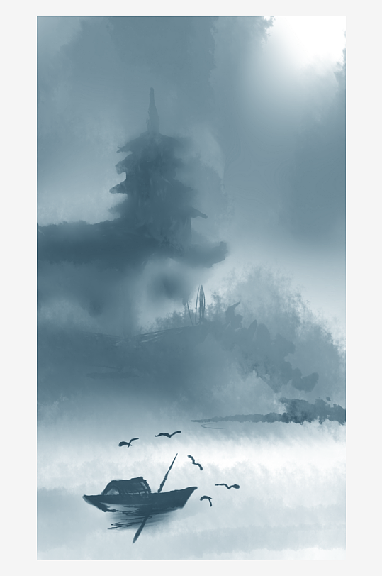 山水风景画中式装饰画-众图网