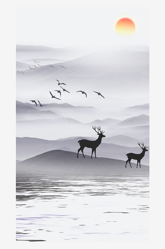 山水风景画中式装饰画-众图网