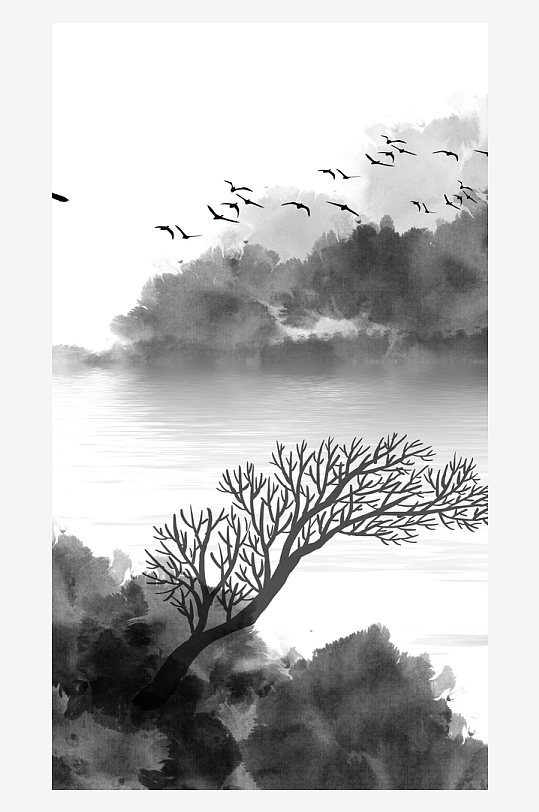 山水风景画中式挂画装饰画-众图网