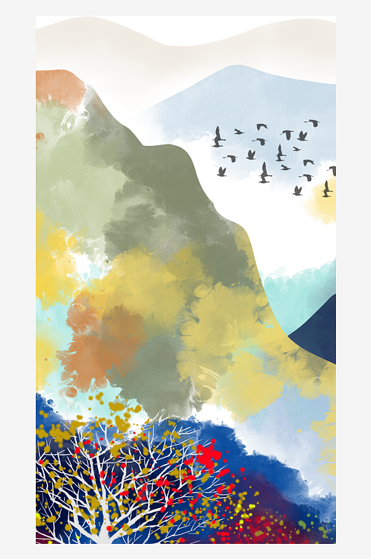 山水风景画中式挂画装饰画-众图网