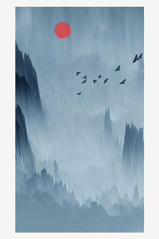 山水风景画中式挂画装饰画-众图网