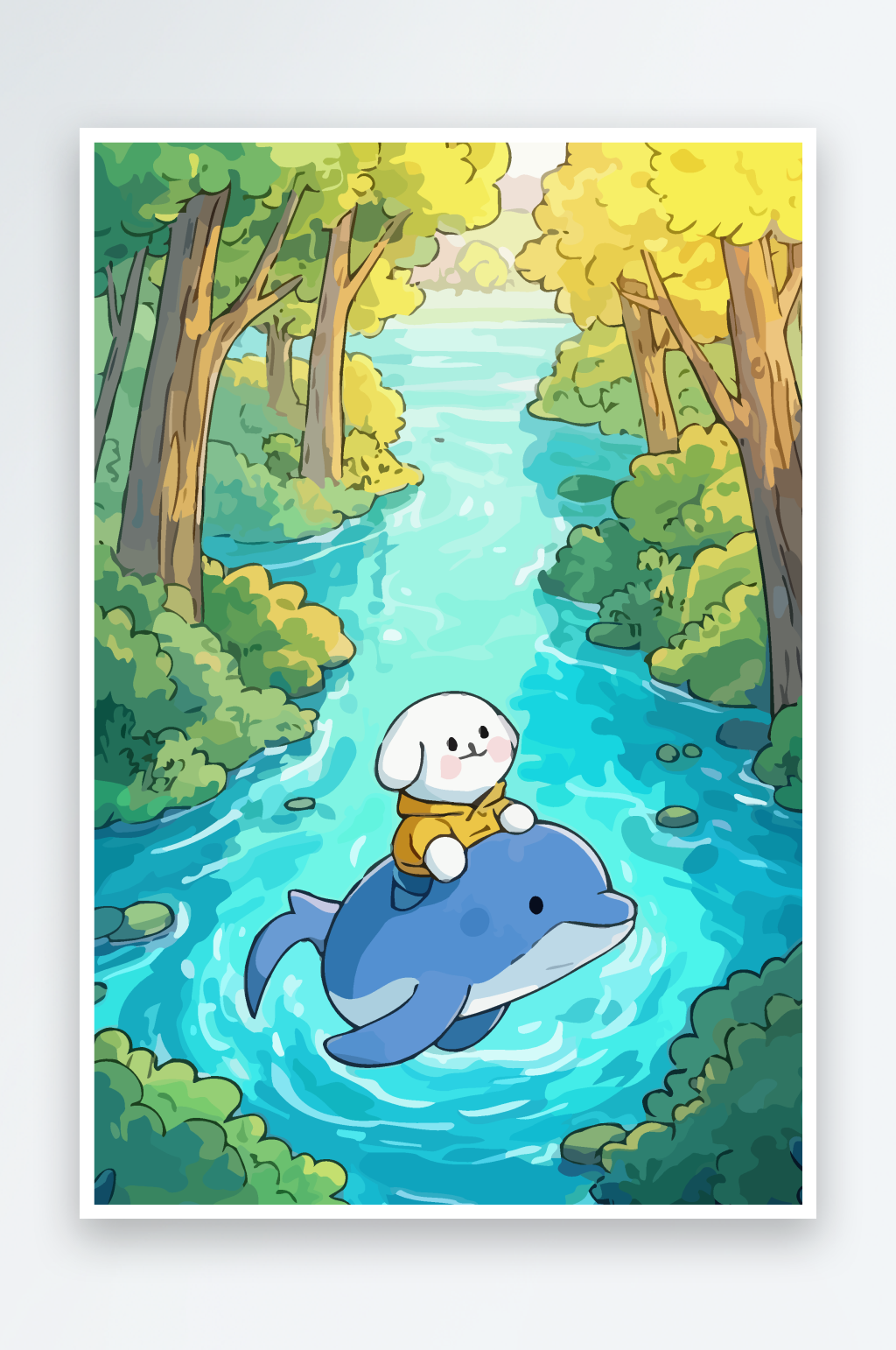 骑海豹的白狗矢量插画图形素材