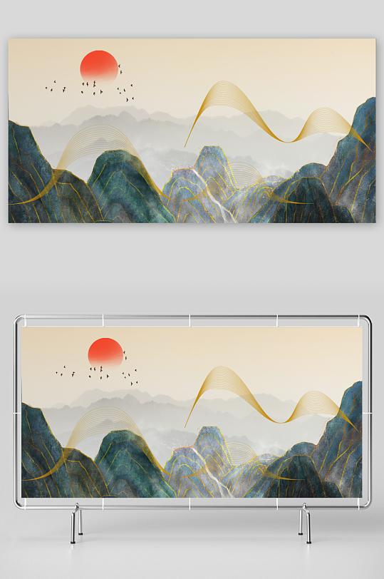 中国风山水水墨风海报展板背景