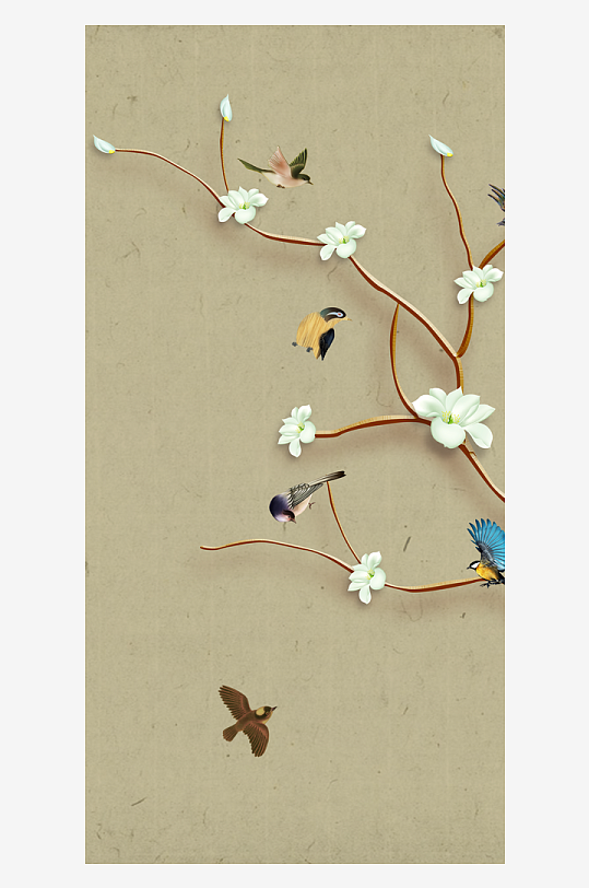 中式花卉花枝装饰画挂画-众图网