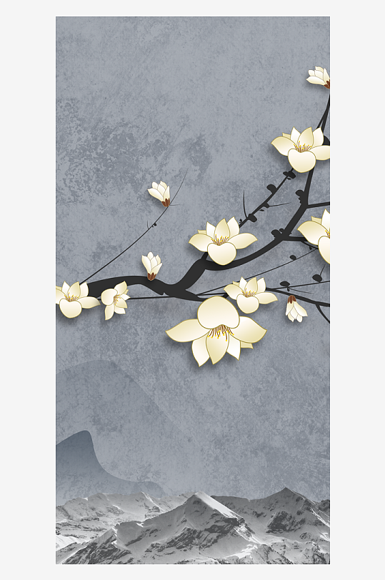 中式花卉花枝装饰画挂画-众图网