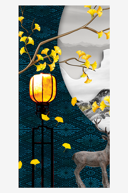 树枝中式装饰画挂画-众图网