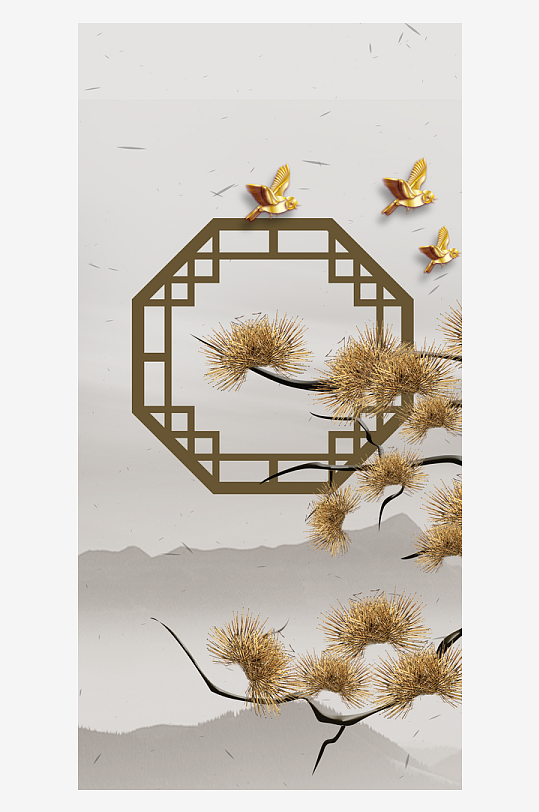 树枝中式装饰画挂画-众图网