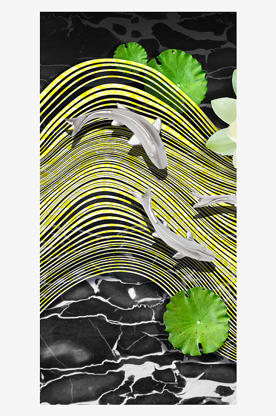 游鱼莲花装饰画挂画-众图网