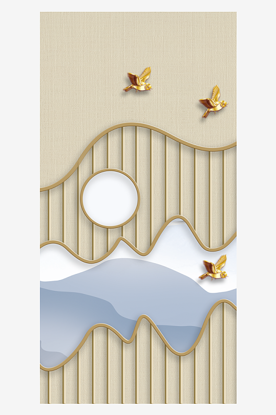 飞鸟山脉中式装饰画挂画-众图网