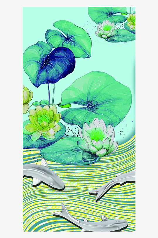 游鱼莲花装饰画挂画-众图网