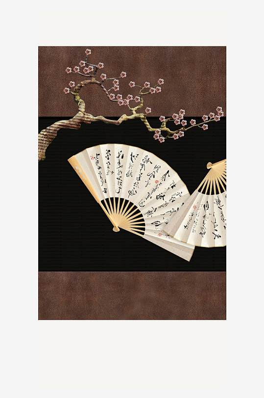 扇子花枝装饰画挂画-众图网