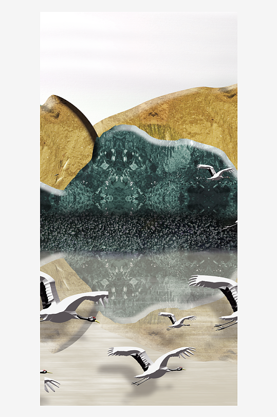 飞鸟山脉中式装饰画挂画-众图网