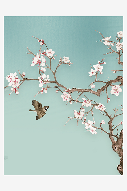 花枝树枝中式简约挂画装饰画-众图网