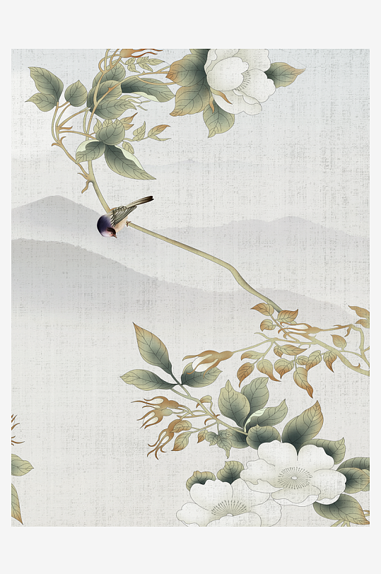 花枝树枝中式简约挂画装饰画-众图网