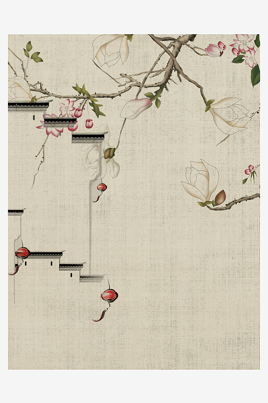 花枝树枝中式简约挂画装饰画-众图网