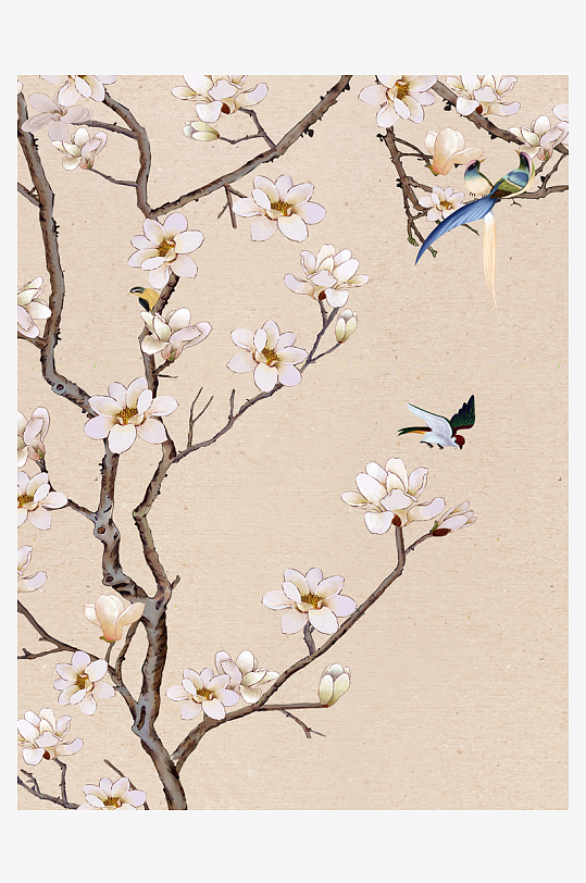 花枝树枝中式简约挂画装饰画-众图网