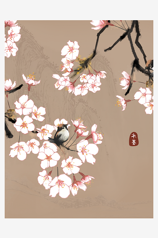 花枝树枝中式简约挂画装饰画-众图网