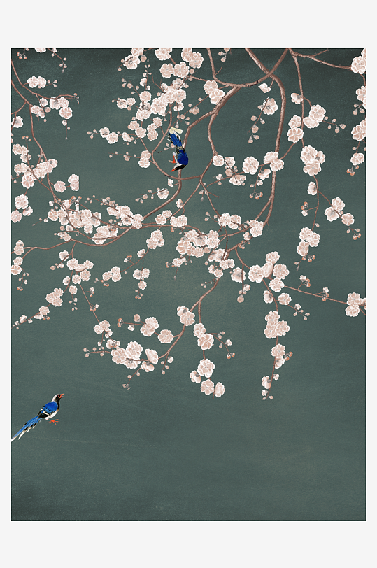 花枝树枝中式简约挂画装饰画-众图网