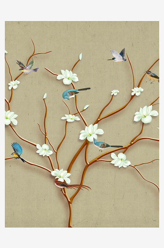 花枝树枝中式简约挂画装饰画-众图网