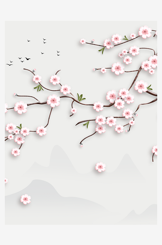 花枝树枝中式简约挂画装饰画-众图网