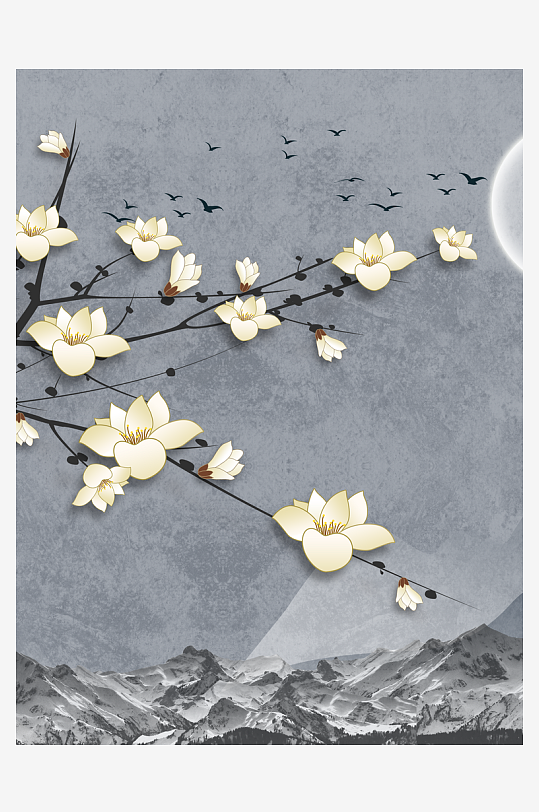 花枝树枝中式简约挂画装饰画-众图网