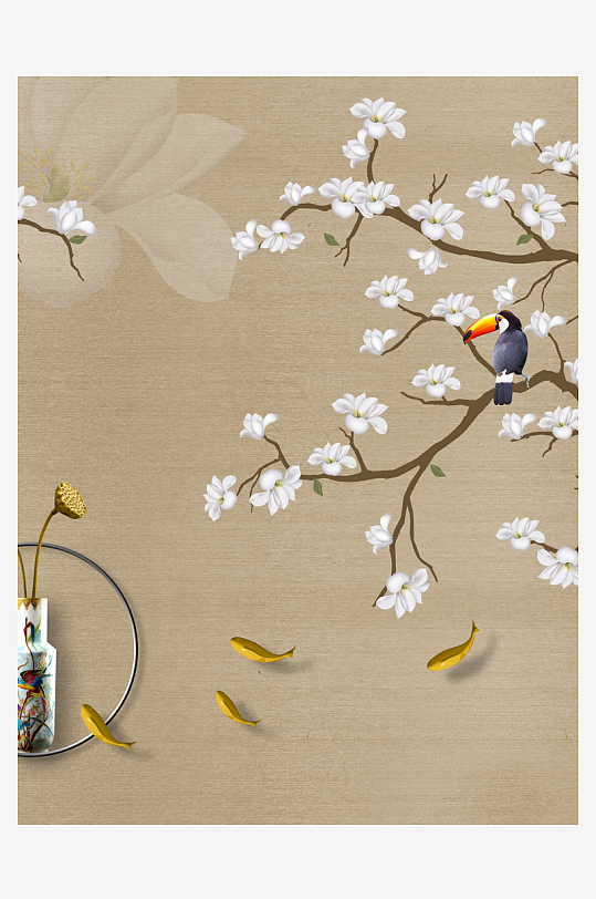 花枝树枝中式装饰画-众图网