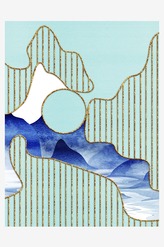 水墨山脉风景画中式装饰画-众图网