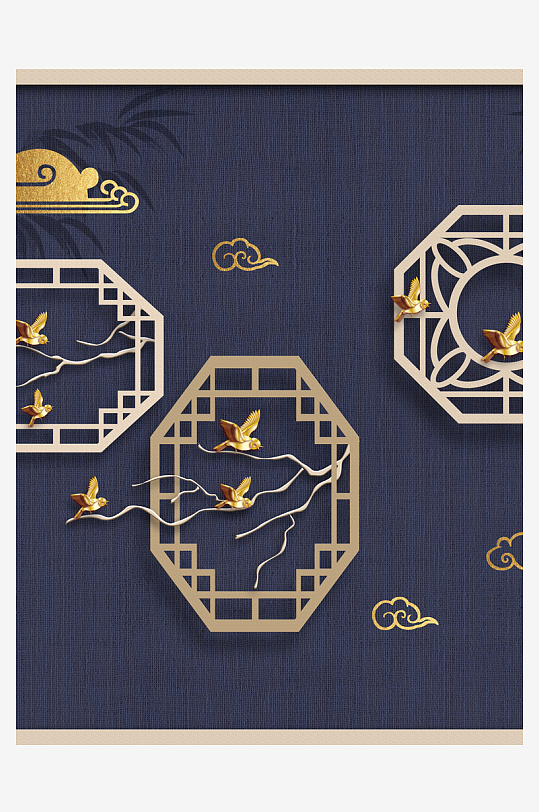 飞鸟意境风景画中式装饰画-众图网