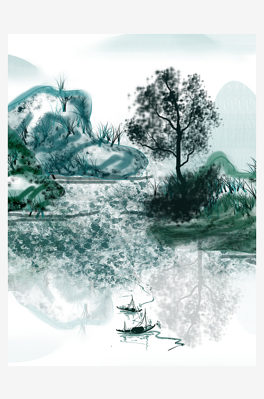 水墨山脉风景画中式装饰画-众图网