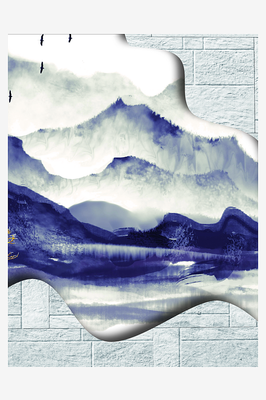 水墨山脉风景画中式装饰画-众图网