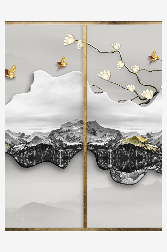 花枝中式挂画装饰画-众图网