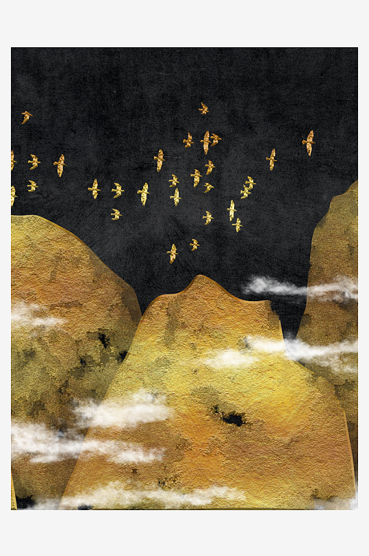 水墨山脉风景画中式装饰画-众图网